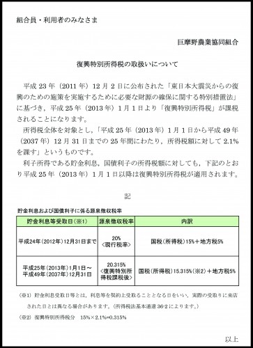 復興特別所得税の取扱いについて